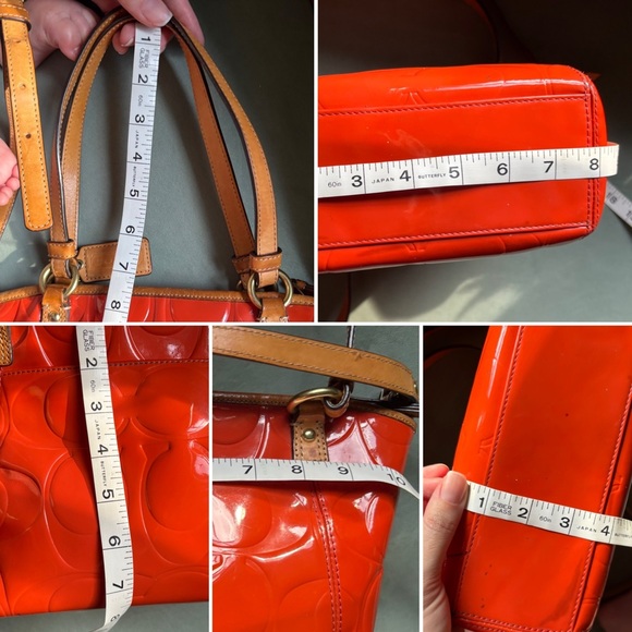 Coach Orange Patent Leather Crossbody Tote Shoulder Bag Zipper Closure Vintage - Picture 15 of 17